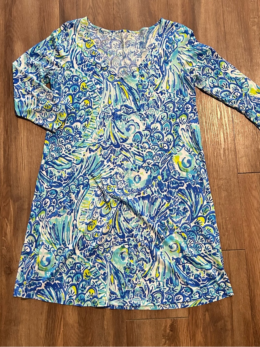 Lilly Pulitzer M Erin Pima Cotton Blue Crush After Party 3/4 Sleeve Dress EUC